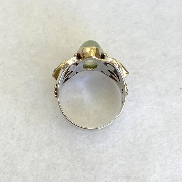 Michou Sterling Silver 925 Vermeil Oval Prehnite Peridot Scrollwork Ring Sz 6.25 - Picture 13 of 16